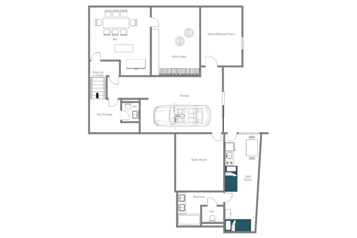 Chalet 1597 Lech floor plan of lower ground floor