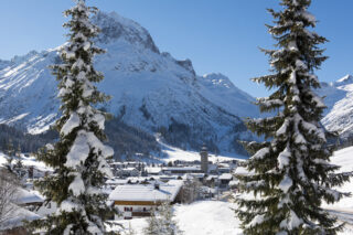 View over Lech from the Nidus apartment building on a sunny winter day