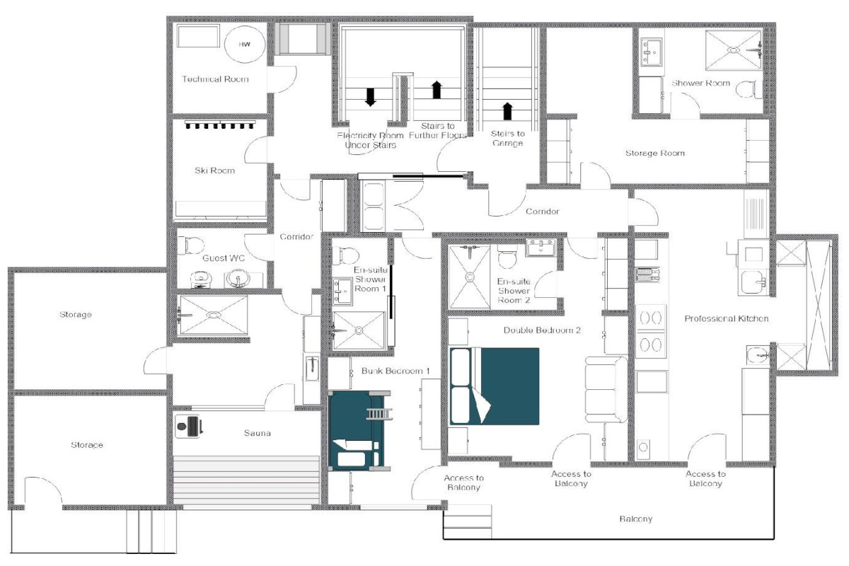 Villa Villekulla St Anton floor plan of lower ground floor