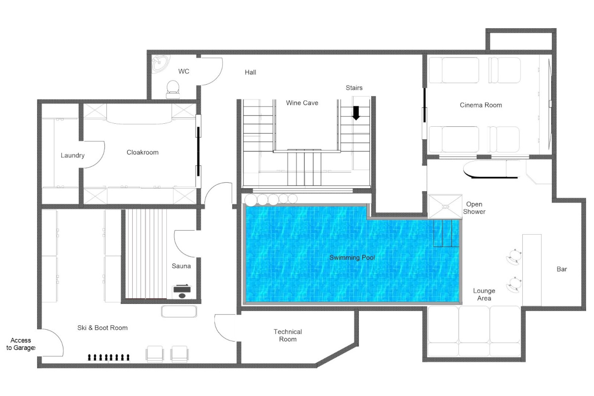 Chalet Carat Courchevel 1850 floor plan lower ground floor