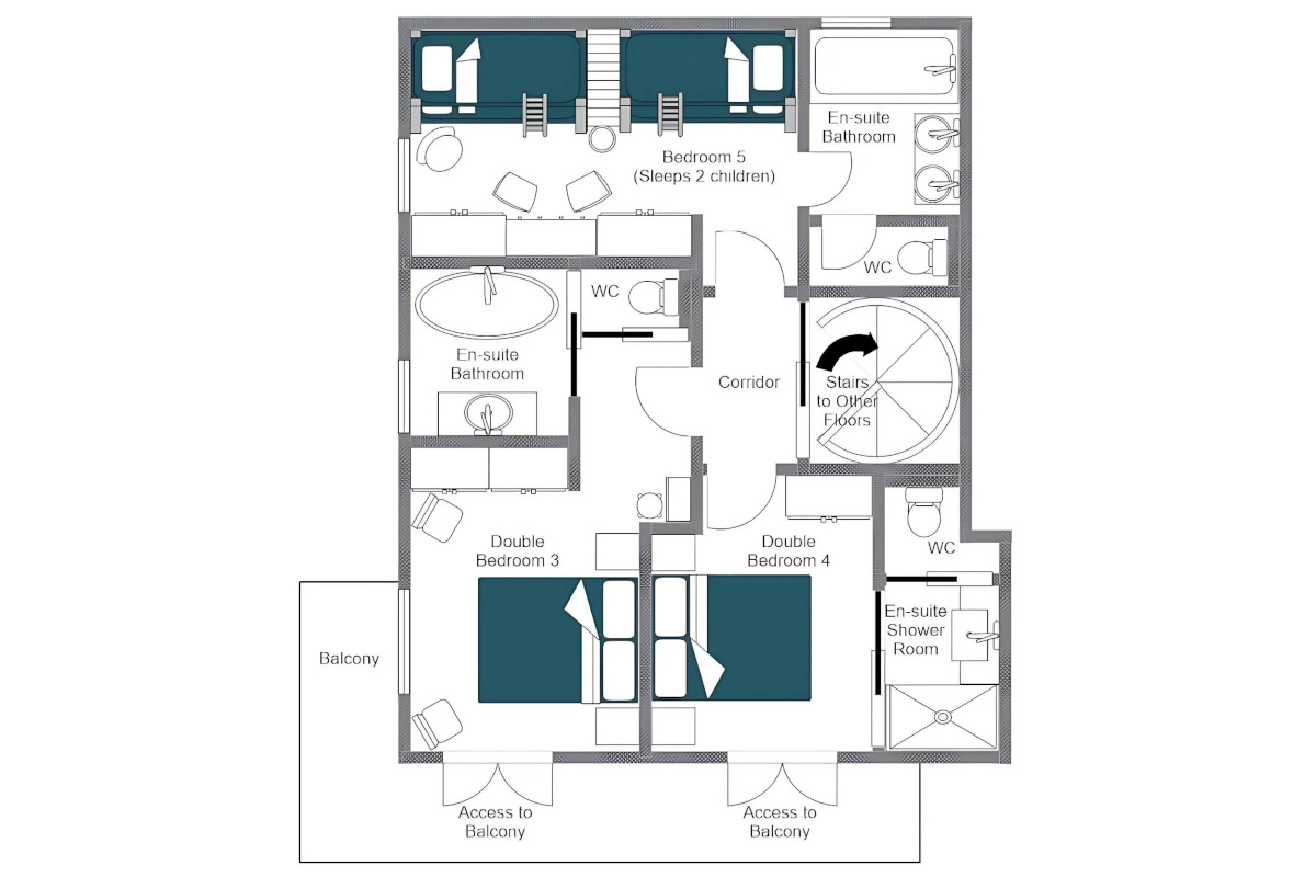 Chalet l'Arctique Courchevel 1850 floor plan of second floor