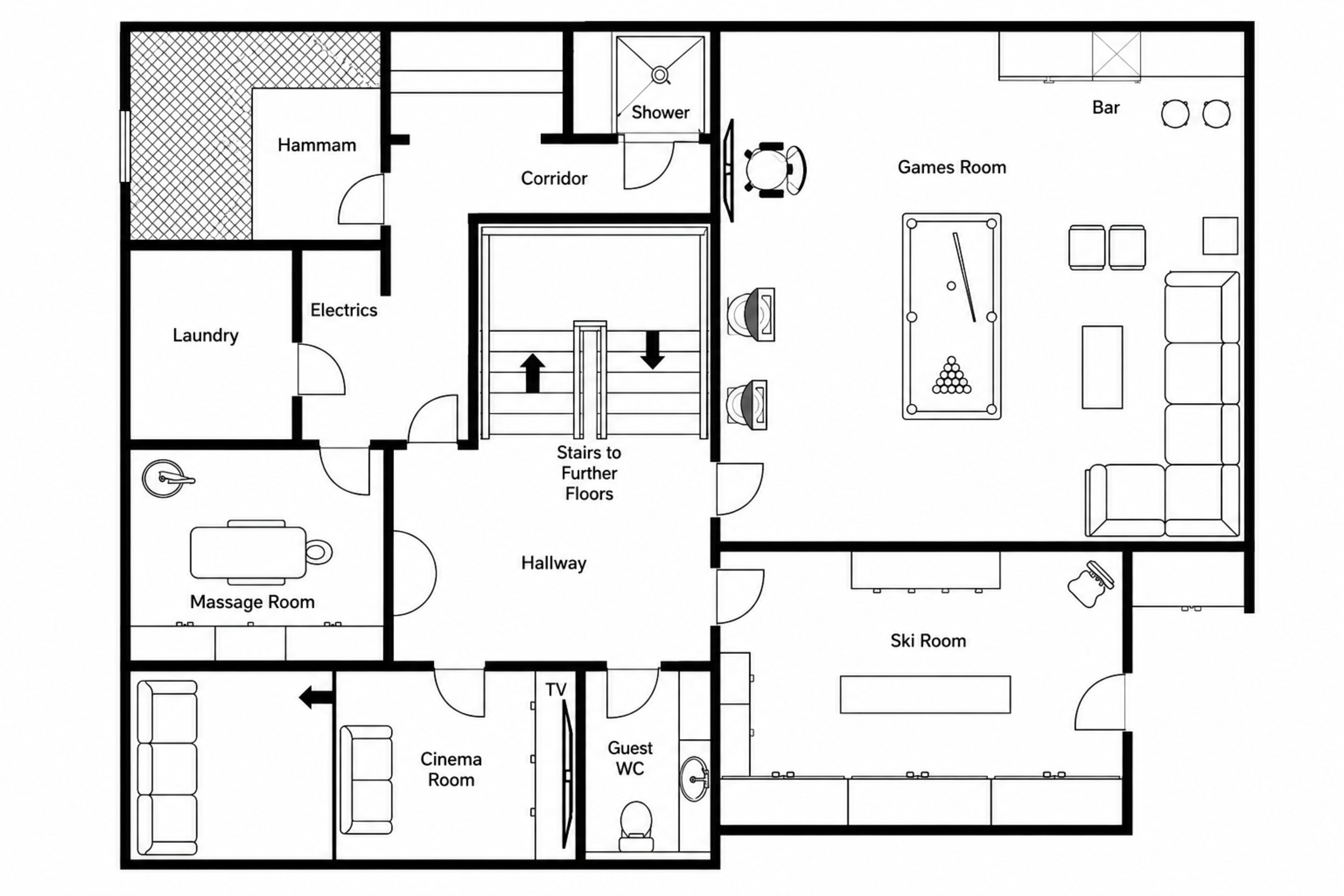 Chalet la Loze Méribel floor plan of ground floor
