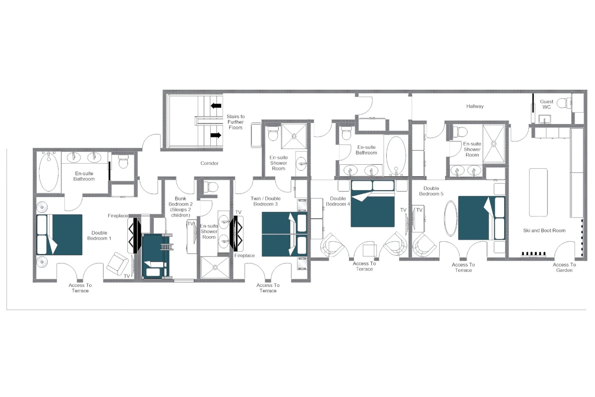 Chalet la Taniere Meribel floor plan of ground floor