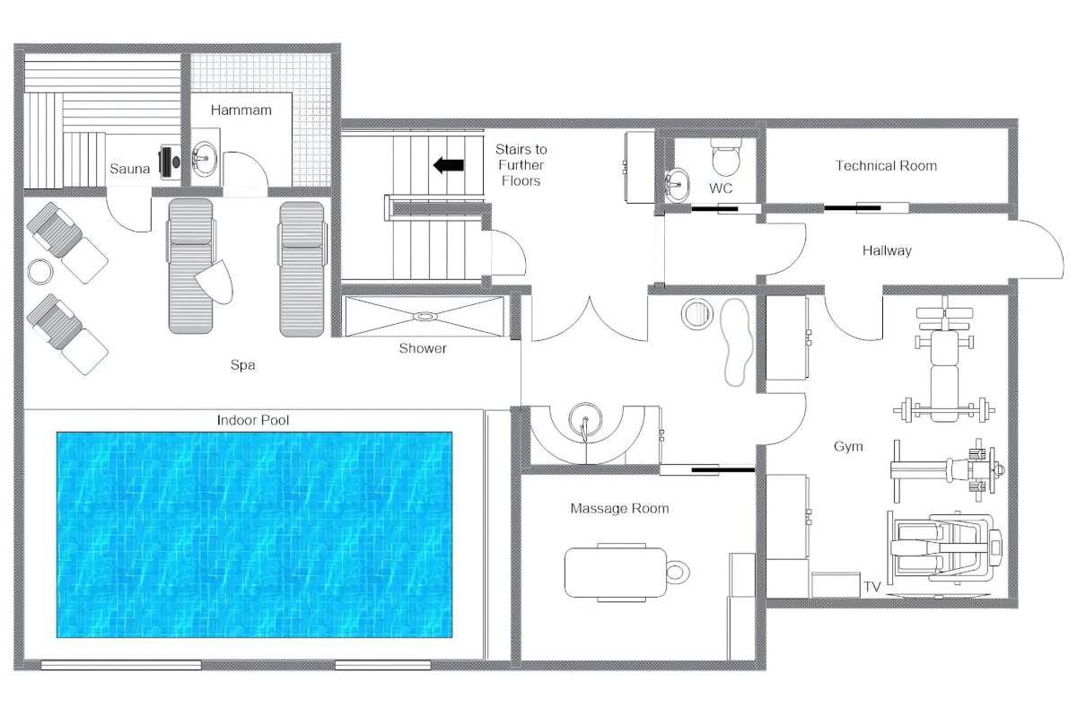 Chalet la Taniere Meribel floor plan of lower ground floor