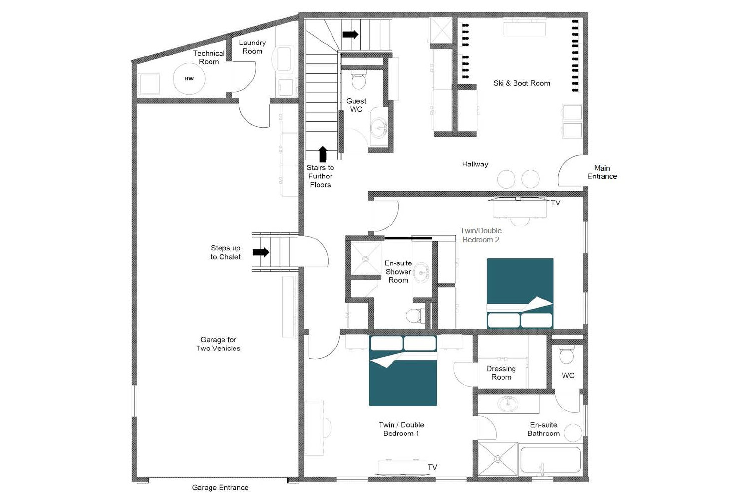 Chalet Face à Face Val d'Isère floor plan lower ground floor
