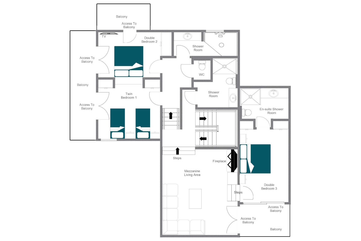 Chalet Yeti Val d'Isère floor plan of second floor