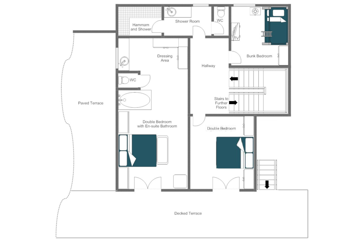 Chalet Alpin Roc Verbier floor plan of first floor