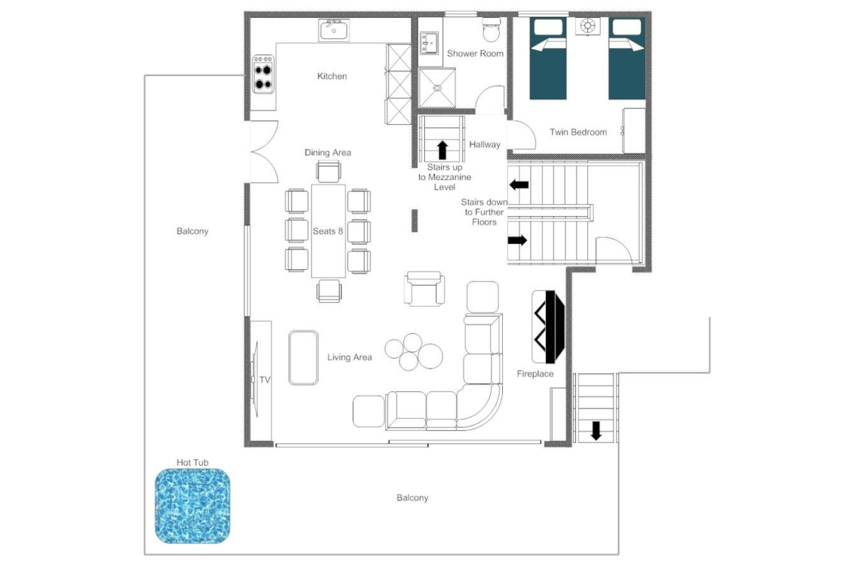 Chalet Alpin Roc Verbier floor plan of second floor
