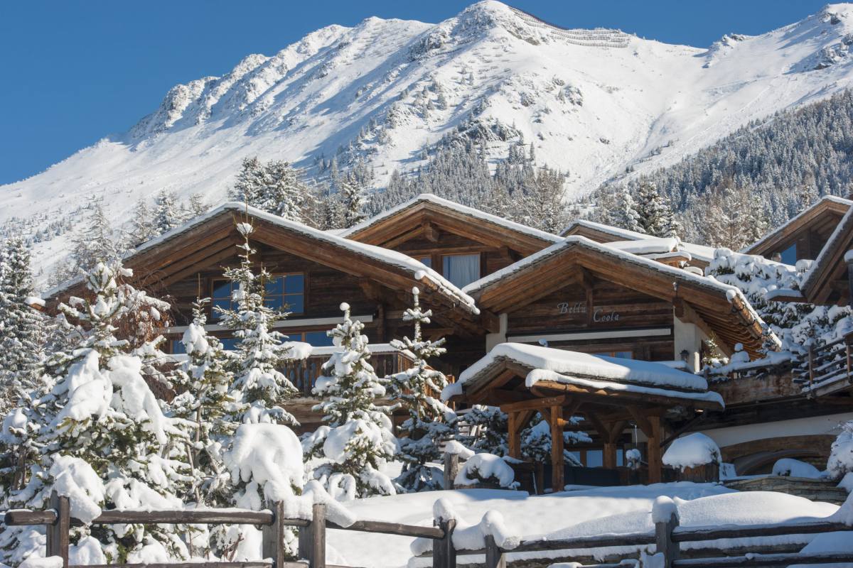 Exterior of the main chalet at Bella Coola Estate in Verbier