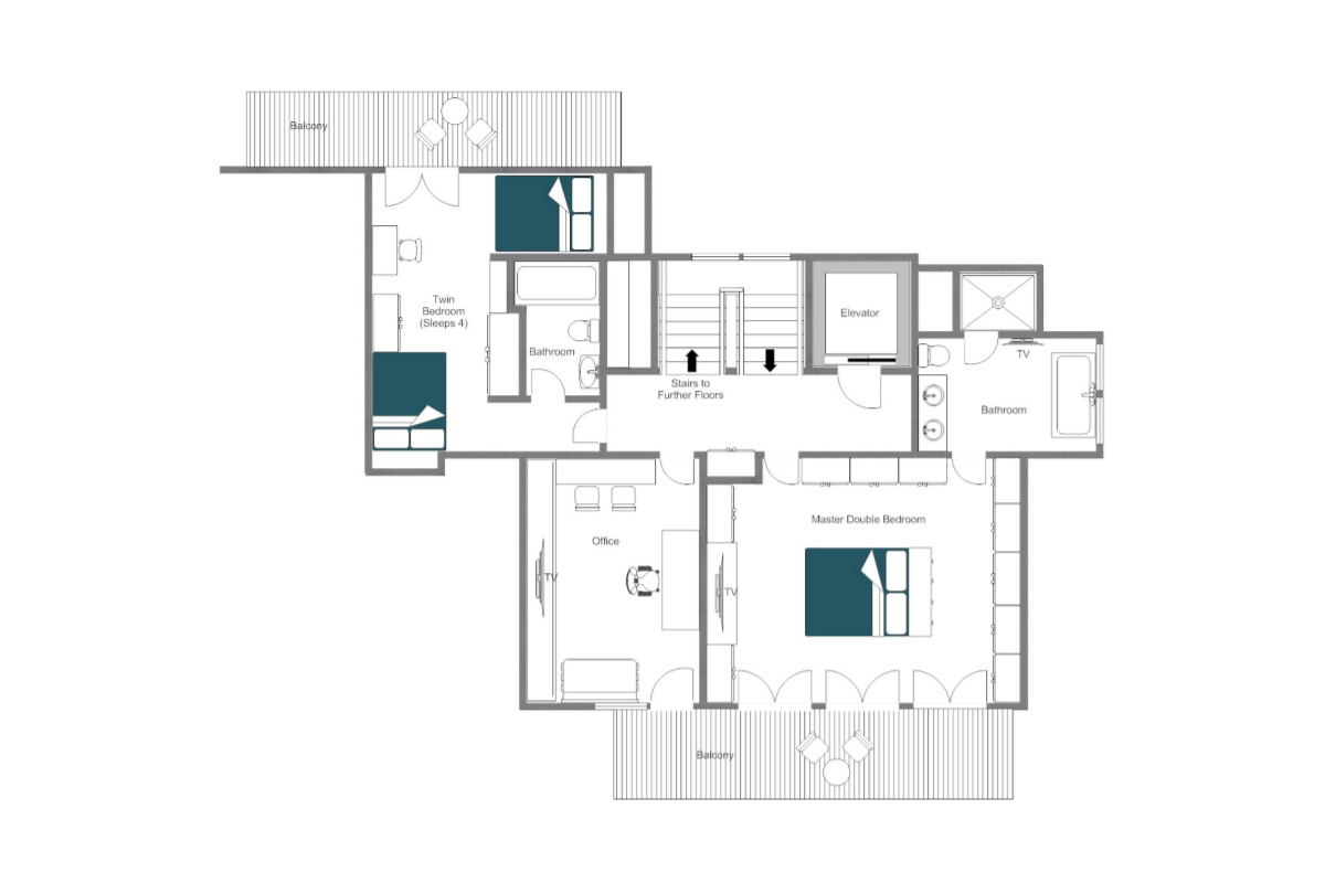 Chalet Dent Blanche Verbier floor plan of top floor