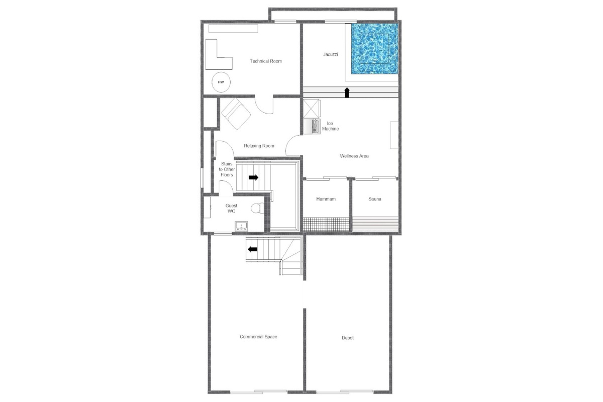 Chalet la Datcha Verbier floor plan lower ground floor