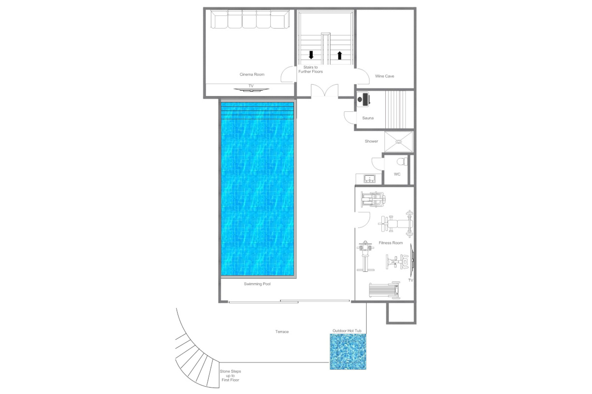 Chalet la Vigne Verbier floor plan ground floor (spa level)