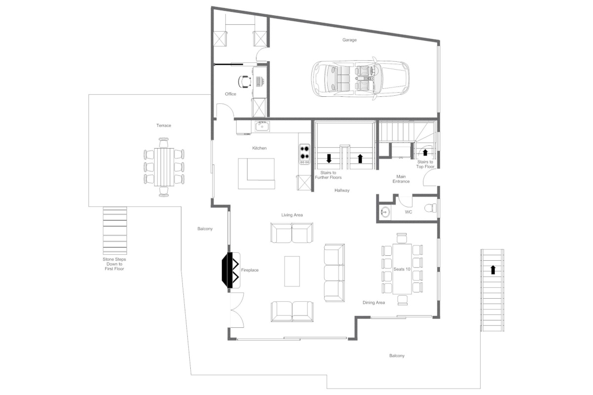 Chalet la Vigne Verbier floor plan second floor (living level)