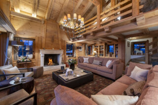 Lounge and mezzanine at Chalet Milou in Verbier