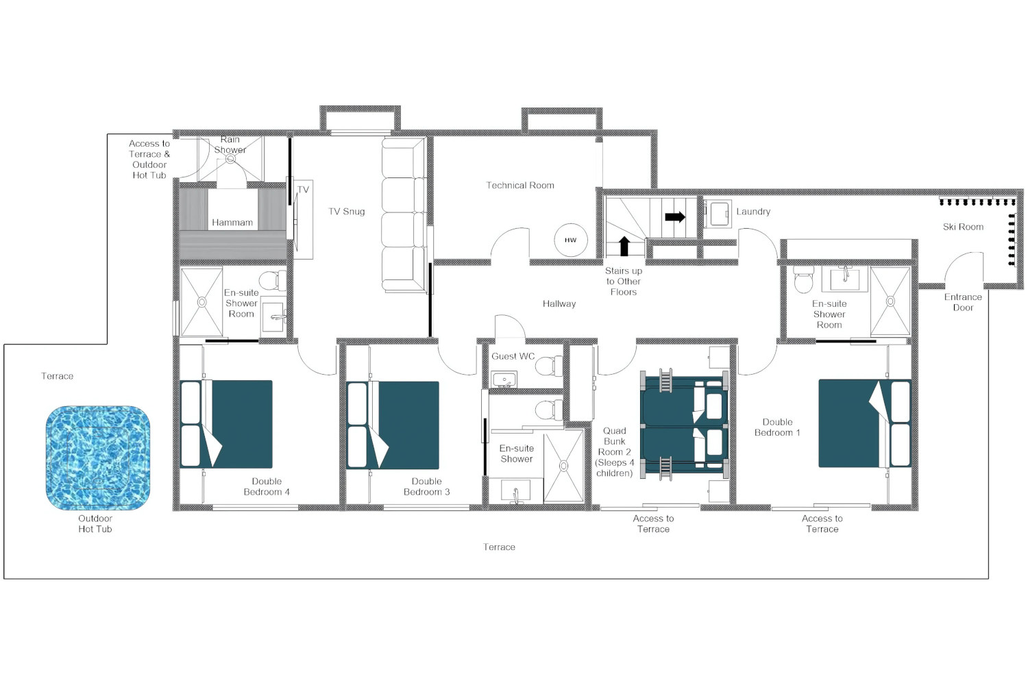 Chalet Petheo Verbier floor plan of ground floor