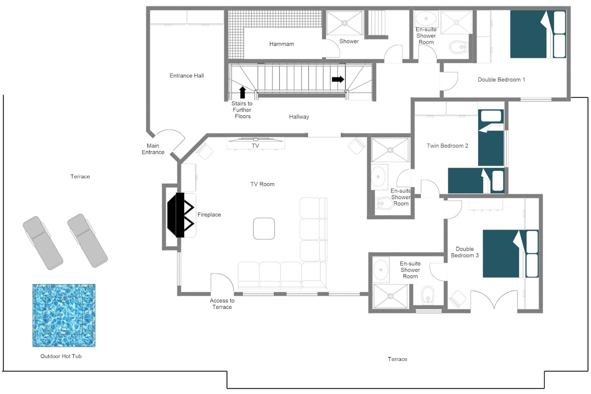Chalet Petit Ours Verbier floor plan of first floor