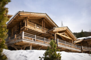 Exterior view from below of Chalet Pierrier in Verbier