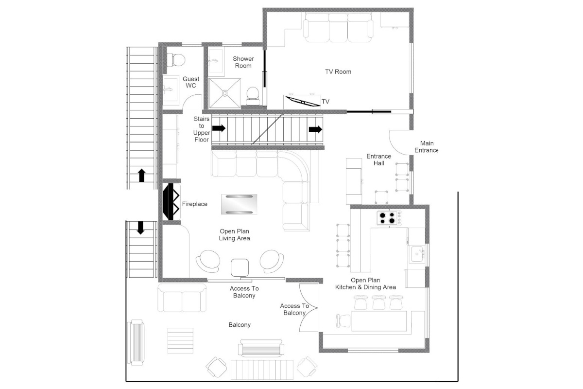 Chalet Roselle Verbier floor plan of first floor