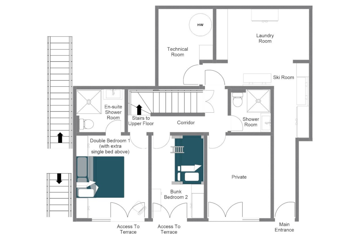 Chalet Roselle Verbier floor plan of first floor - part 2