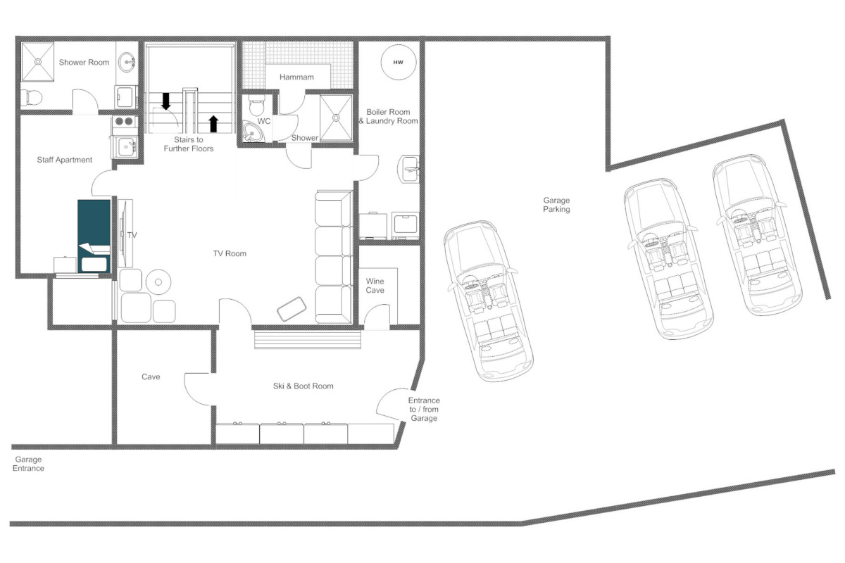 Chalet Tesseln in Verbier floor plan of lower floor