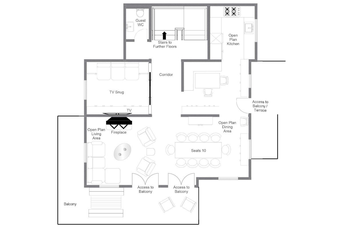 Chalet Tire Bouchon Verbier floor plan of first floor