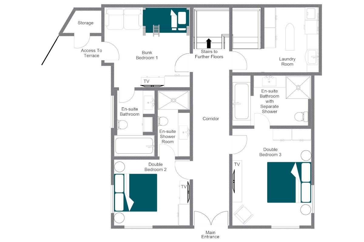 Chalet Tire Bouchon Verbier floor plan of ground floor