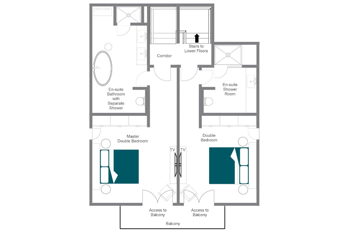 Chalet Tire Bouchon Verbier floor plan of top floor