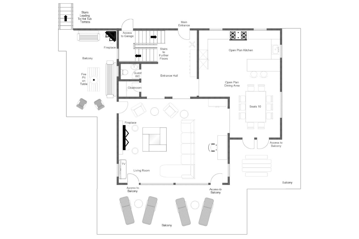 Chalet Virmadisa Verbier main house floor plan of first floor