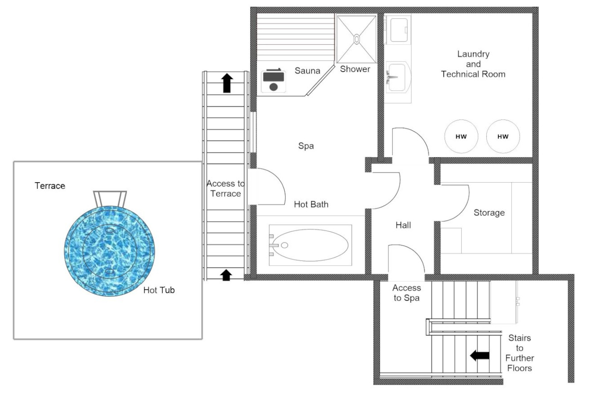 Chalet Virmadisa Verbier main house floor plan of ground floor
