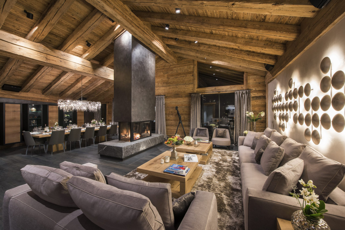 Lounge and dining living space at Chalet Aconcagua in Zermatt