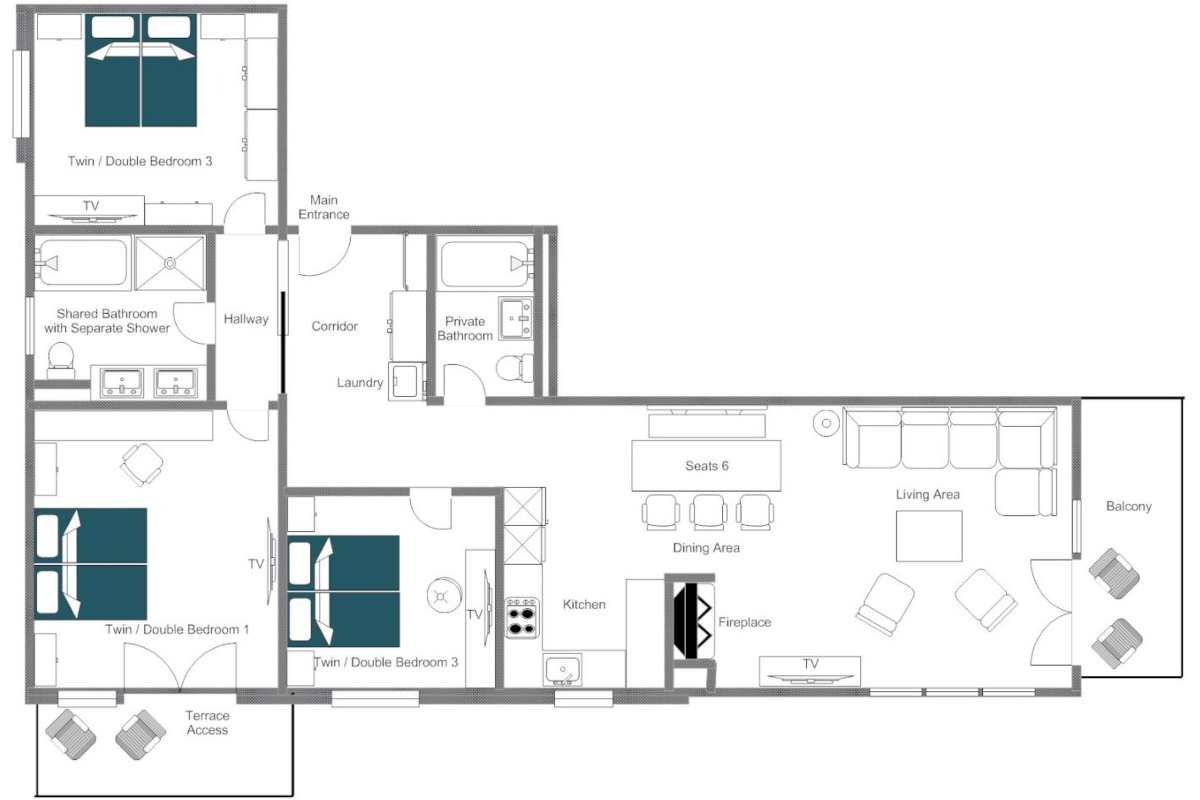 Christiania Apartment 3 in Zermatt floor plan of first floor
