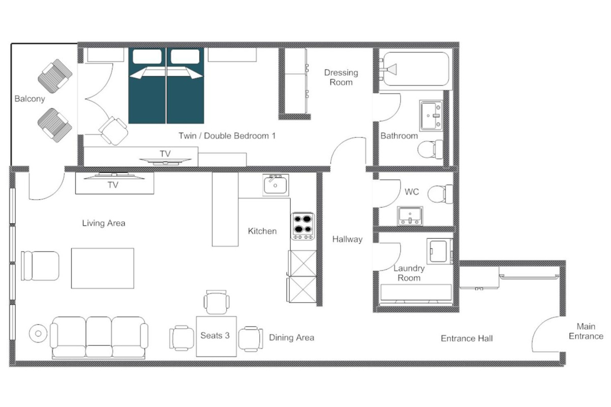Christiania Apartment 4 Zermatt floor plan of first floor