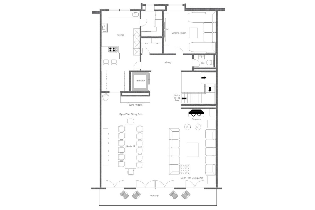 Christiania Penthouse Zermatt floor plan of top floor