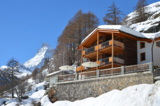Exterior view of Chalet Gemini in Zermatt in winter
