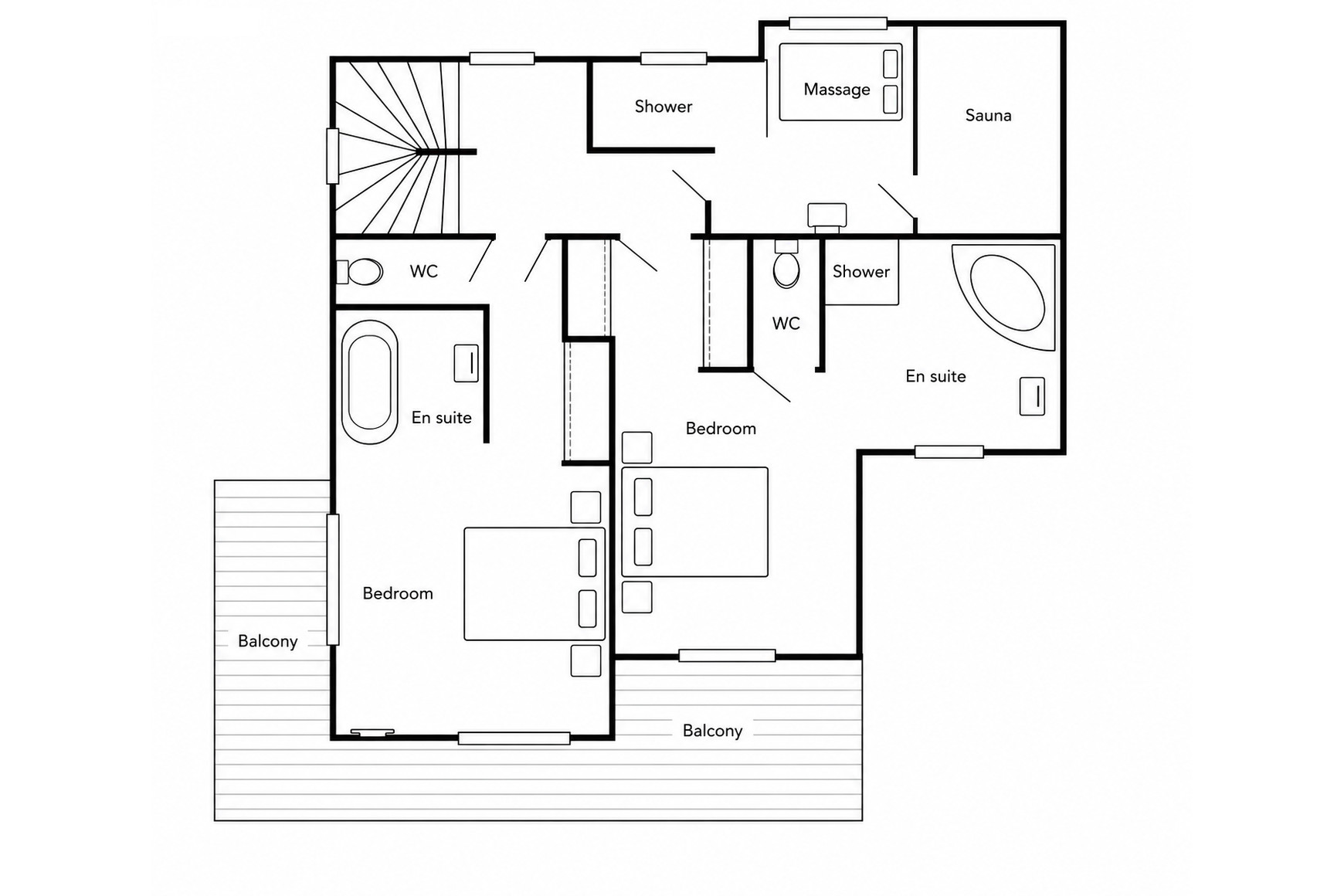 Floor plan of first floor at Chalet Gemini in Zermatt