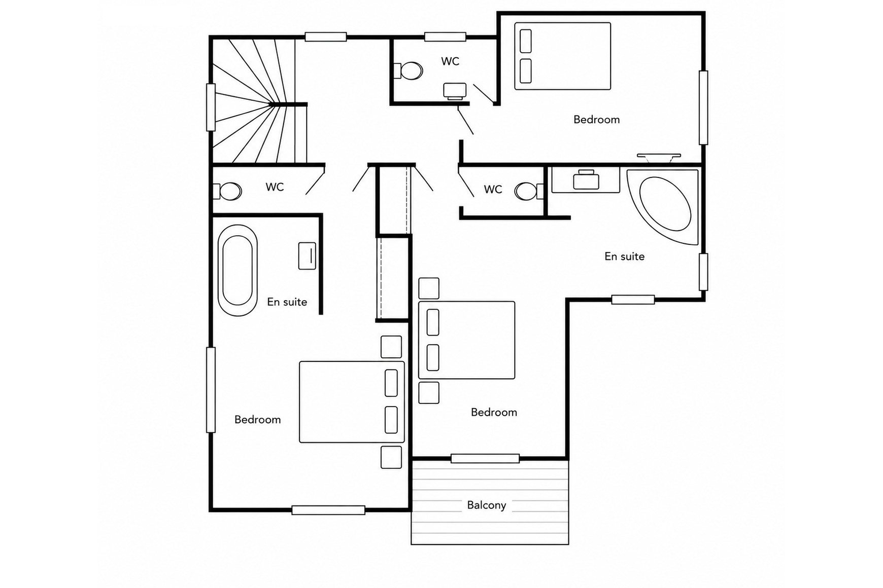 Floor plan of second floor at Chalet Gemini in Zermatt
