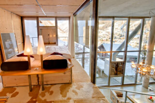 First floor (messanine) double bedroom at the Heinz Julen Loft in Zermatt