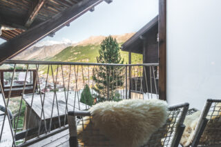 Master bedroom private terrace at the Heinz Julen Loft in Zermatt