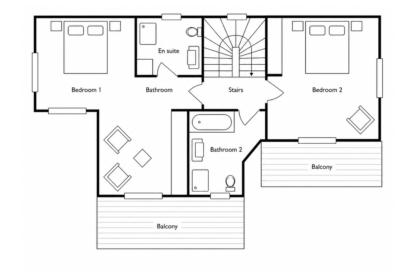 Floor plan of first floor at Chalet Ibron in Zermatt