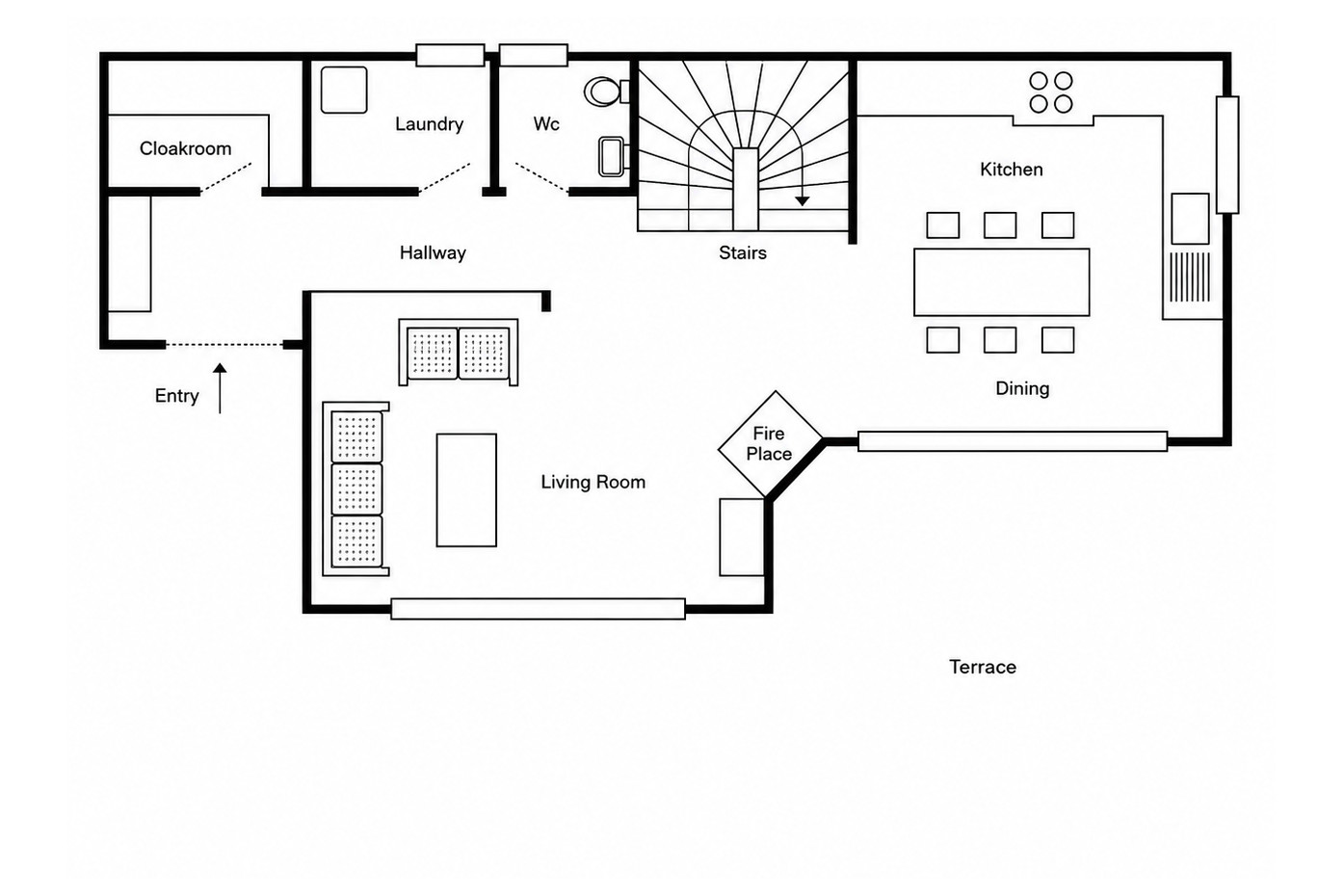 Floor plan of ground floor at Chalet Ibron in Zermatt