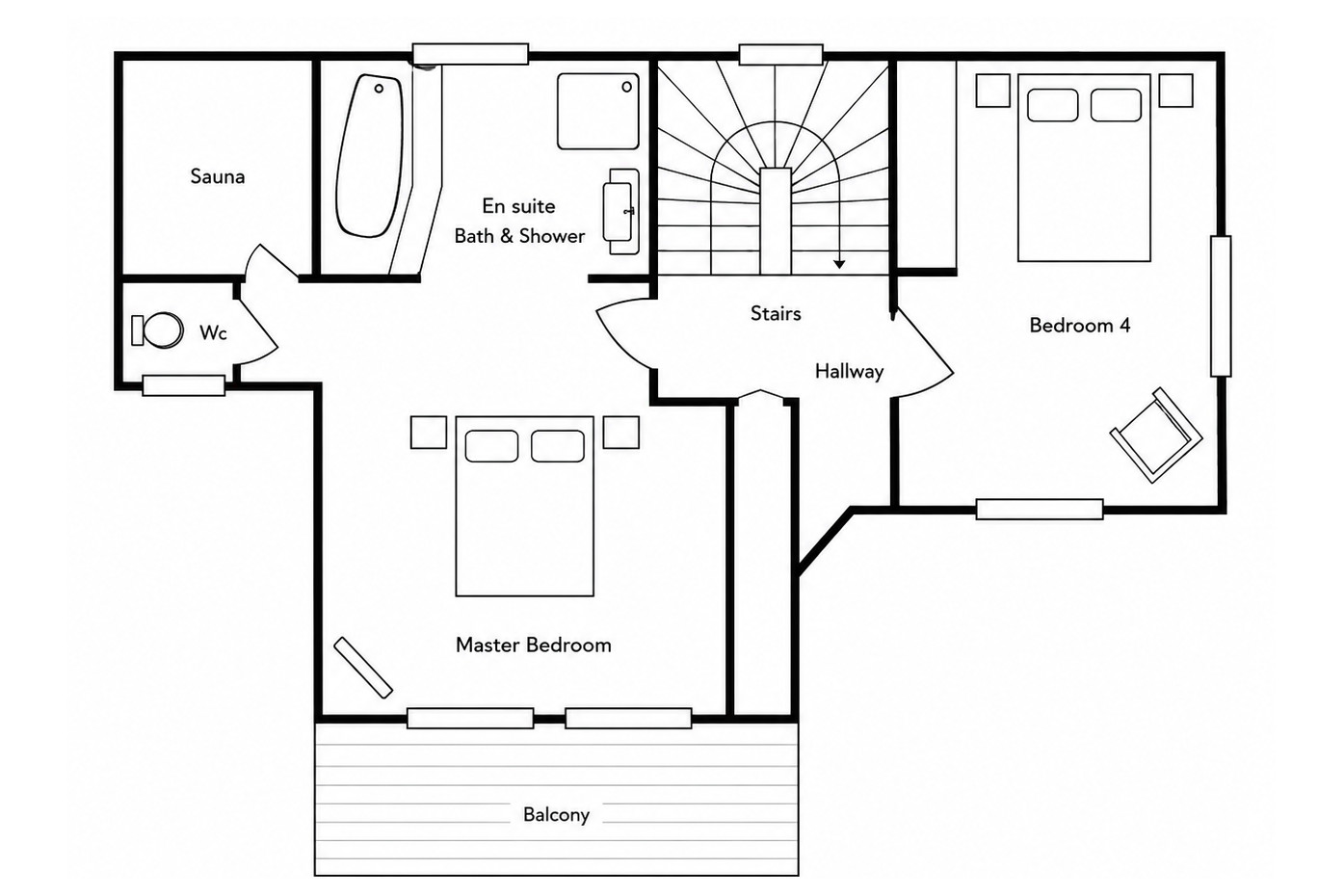 Floor plan of top floor at Chalet Ibron in Zermatt