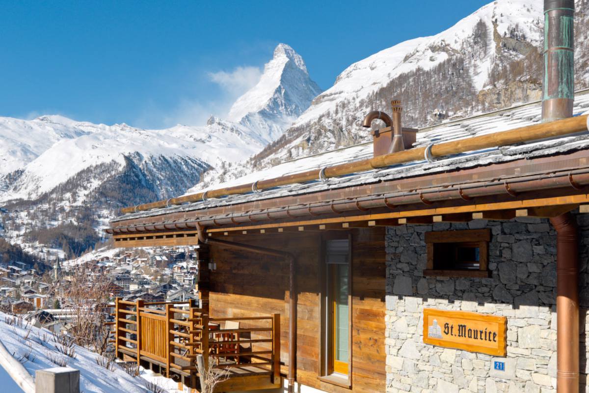 Exterior and Matterhorn views from Chalet Maurice in Zermatt