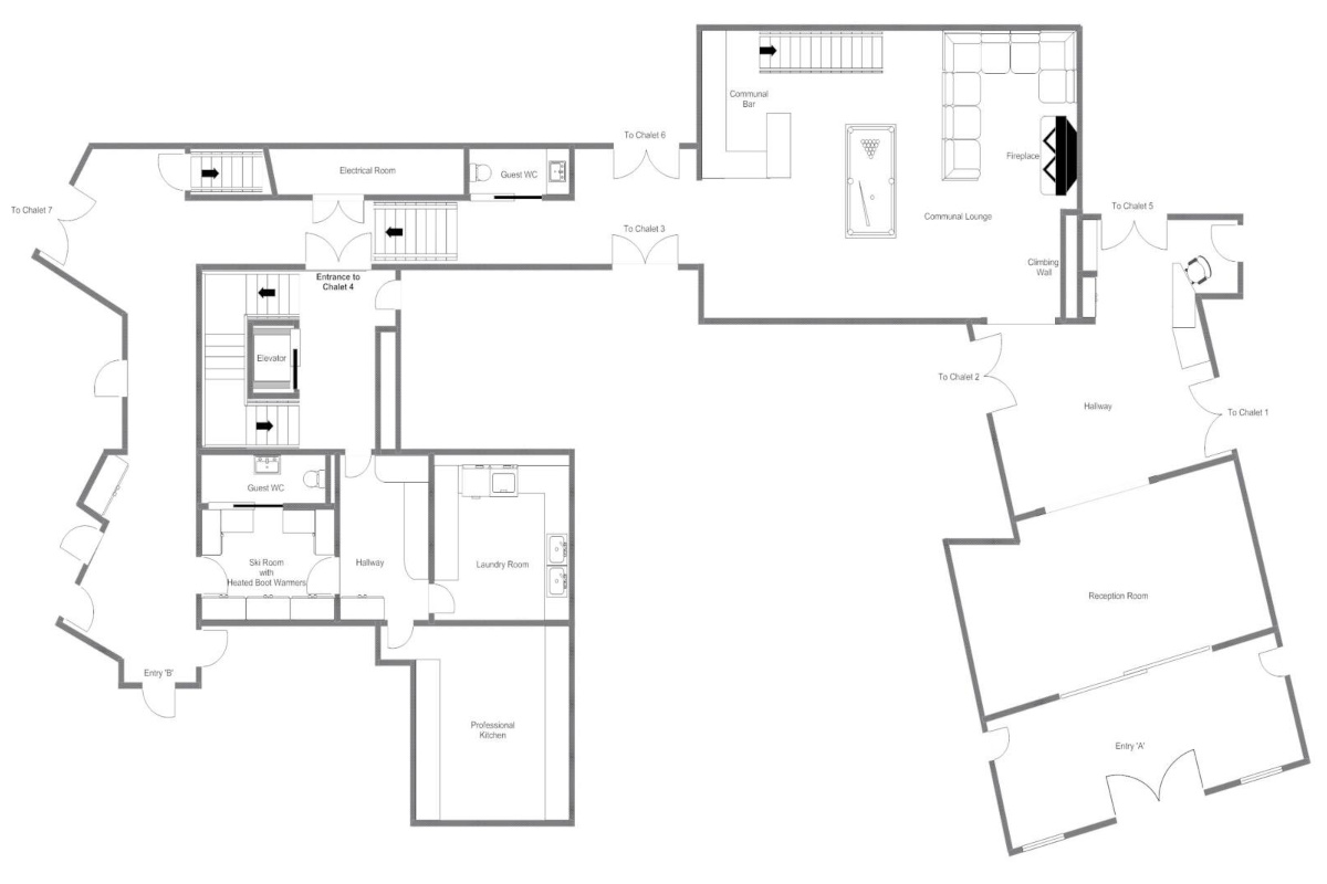 Chalet McKinley Zermatt floor plan of ground floor