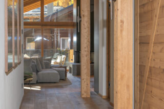 Looking from the hallway to the living space at Penthouse Weissmatten in Zermatt