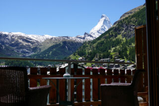 View of the matterhorn from the balcony at Penthouse Zeus in Zermatt
