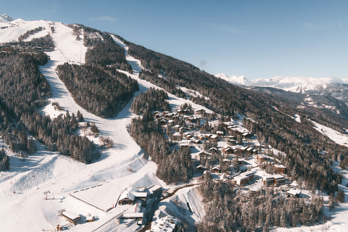 Aerial view of pistes around Courchevel 1550